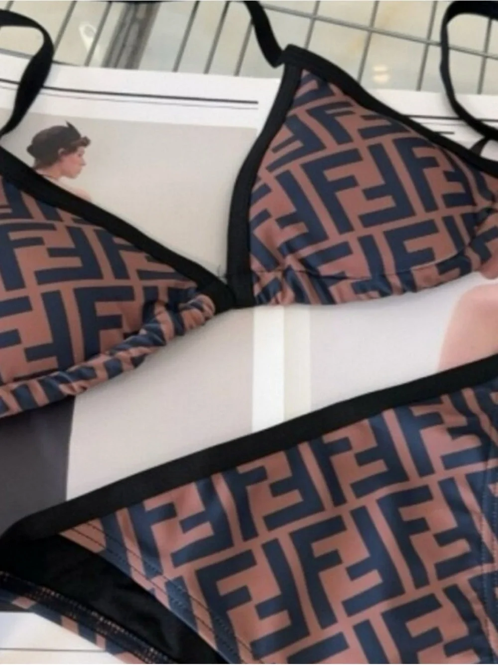 Fendi Brown & Black Logo Triangle Bikini